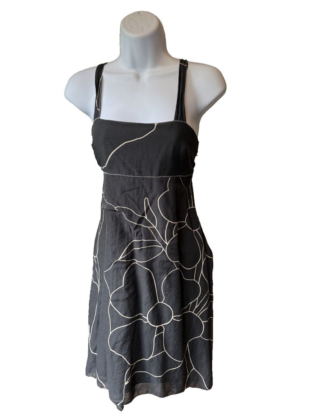 Max Studio Dress Size M Cotton & Silk Black Floral Motif Lined Handkerchief Hem - Picture 9 of 14